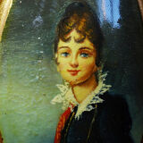 Small vintage Venetian oil on wood convex medallion portrait.