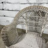Vintage white rattan armchair