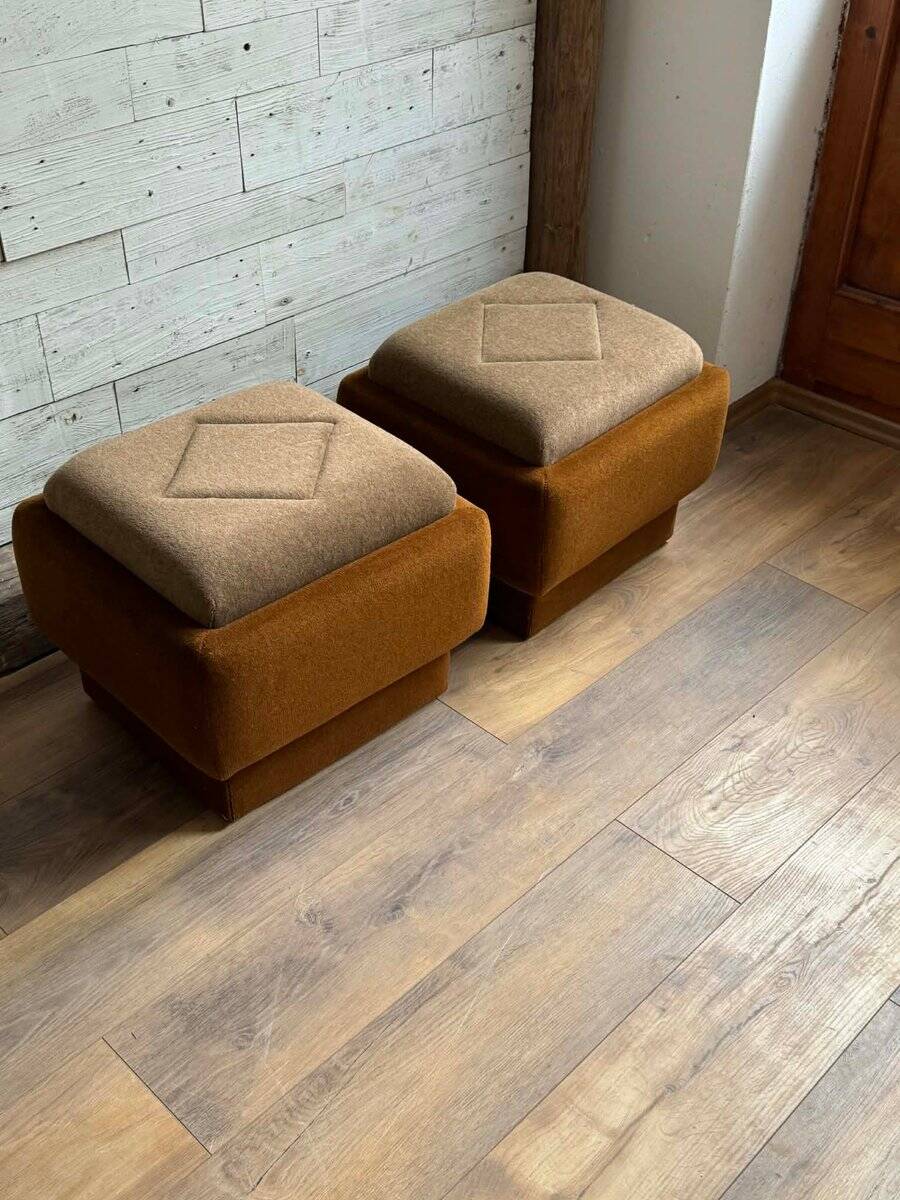 Ottomans Mid-Century Modern en marron et beige, années 1950, ensemble de 2