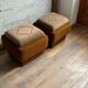 Ottomans Mid-Century Modern en marron et beige, années 1950, ensemble de 2