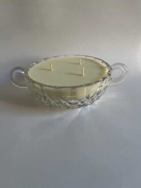 Candle 3 wicks empty pocket in chiseled glass, Scent By the Fire