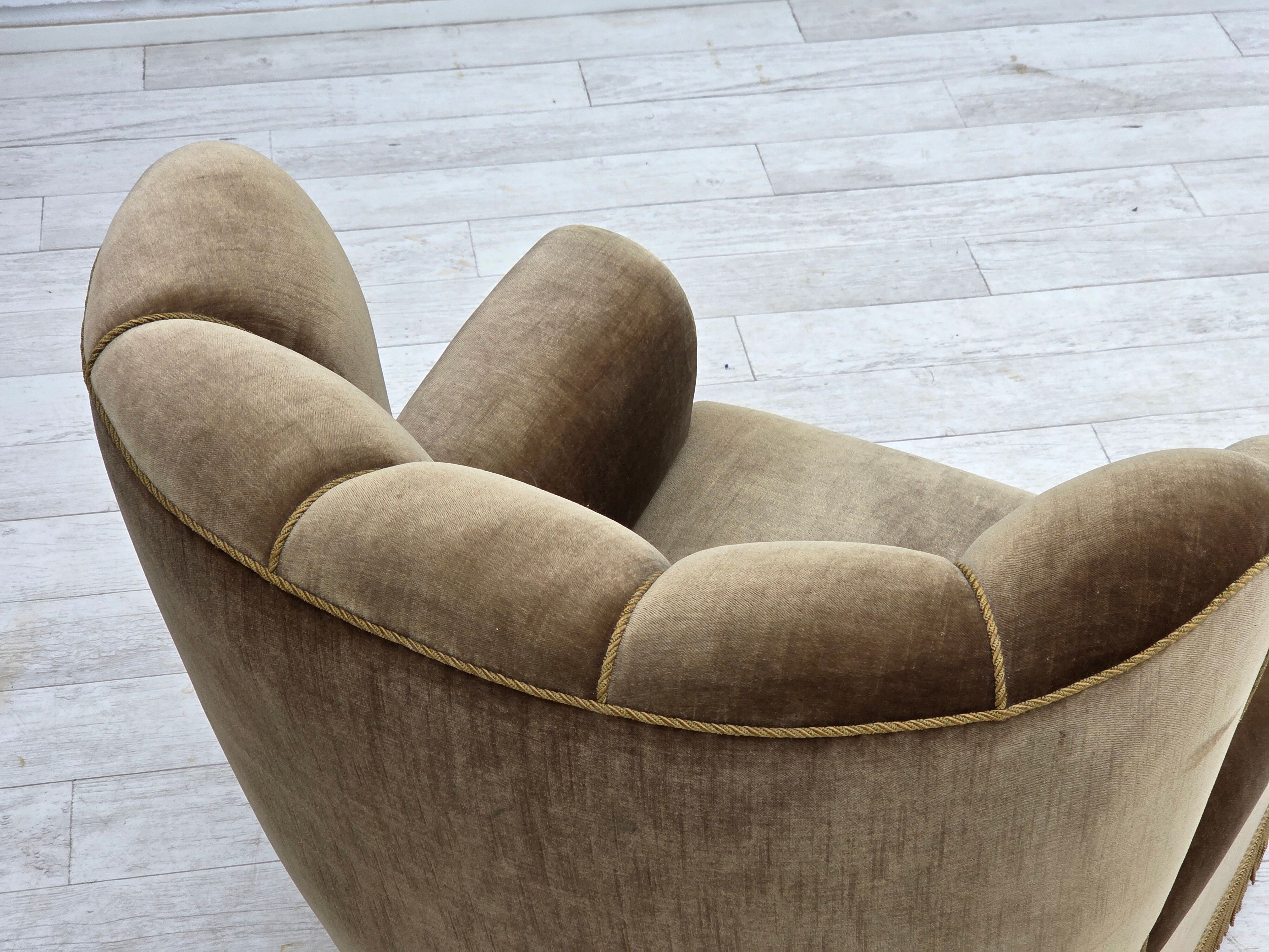 1960s, Danish relax armchair, dark green furniture velour, ash wood.