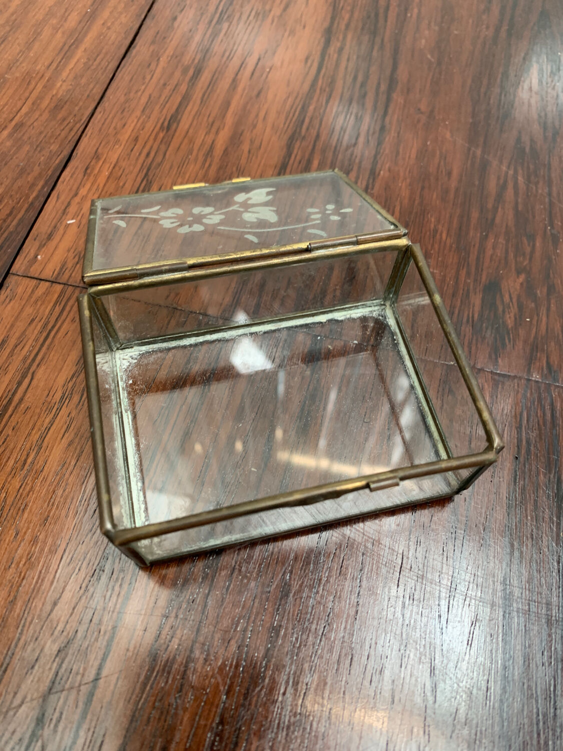 Glass and brass jewelry box showcase