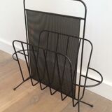 Design magazine rack in black lacquered metal and perforated metal by Mathieu Matégot, 50s