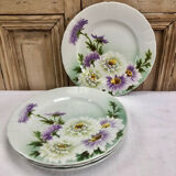 4 anciennes assiettes fleurs Luneville