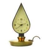 Belle rare horloge de bureau en laiton du milieu du siècle Swiza en forme de bougie Hollywood Regency Suisse 1950