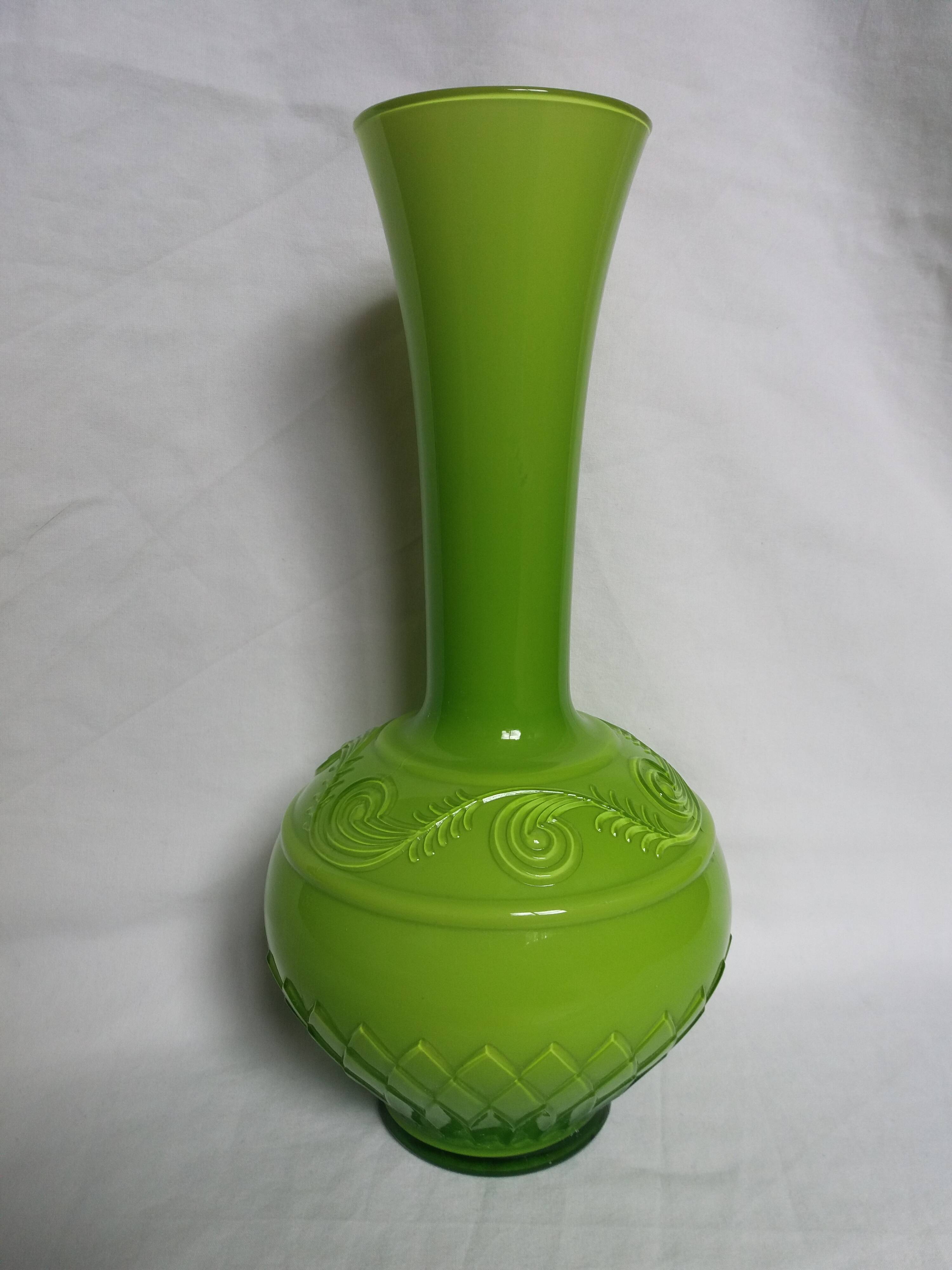 Apple green opaline glass vase