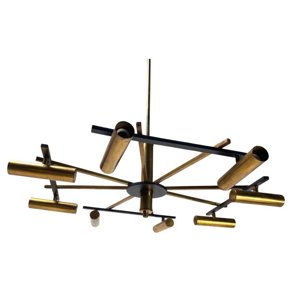 Mid-Century Ceiling Light in Brass & Metal from Stilnovo, Italy, 1950s