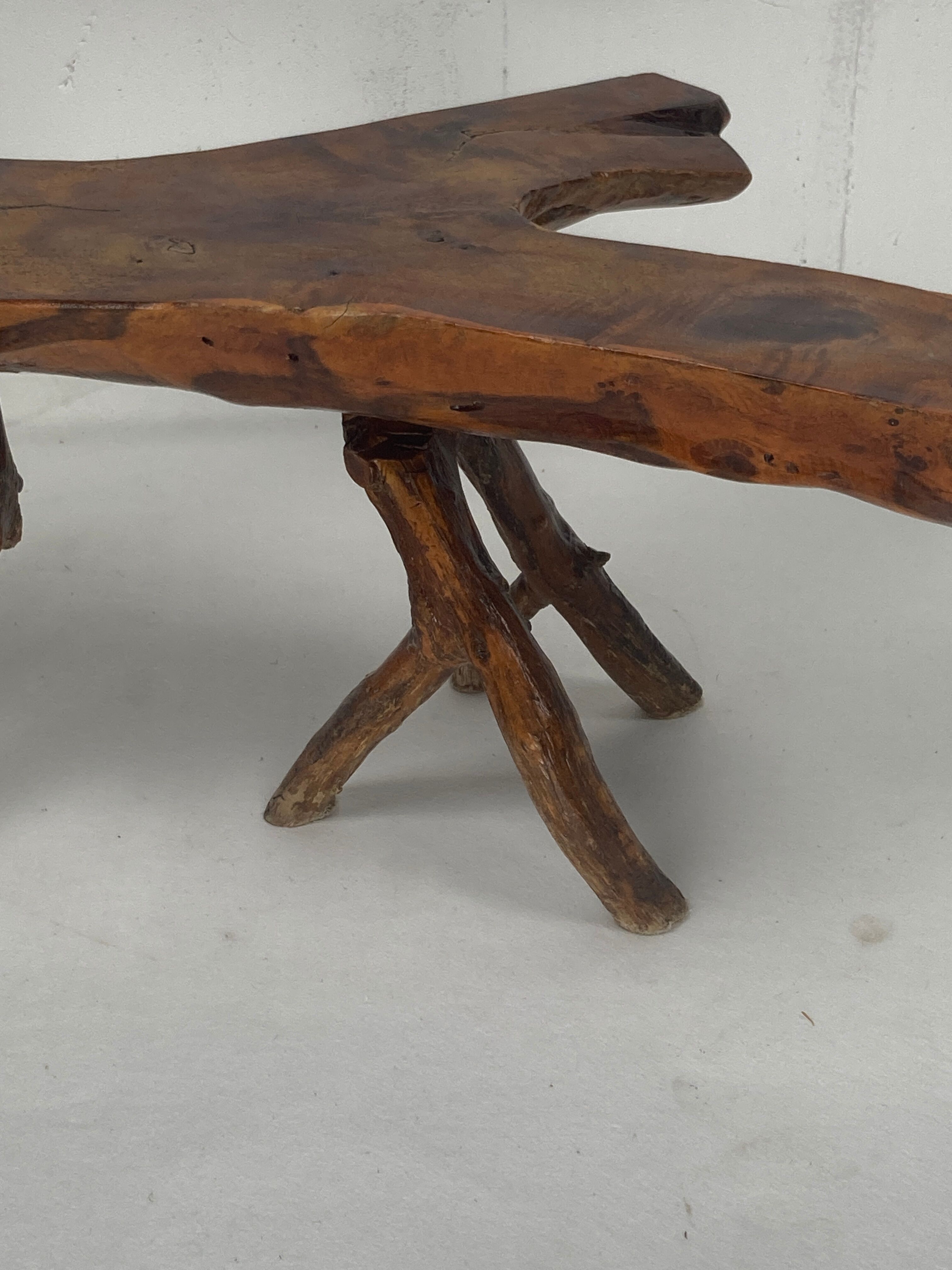 Wabia sabi rustic tree branch side table, Dutch 1960s