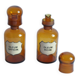 2 flacons d'apothicaire antiques avec bouchons en forme de dôme, années 1900