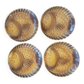 Lot de 4 assiettes plates à poisson céramique marron Digoin Sarreguemines