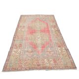 Turkish Light Yellow & Red Vintage Rug, 135x253Cm