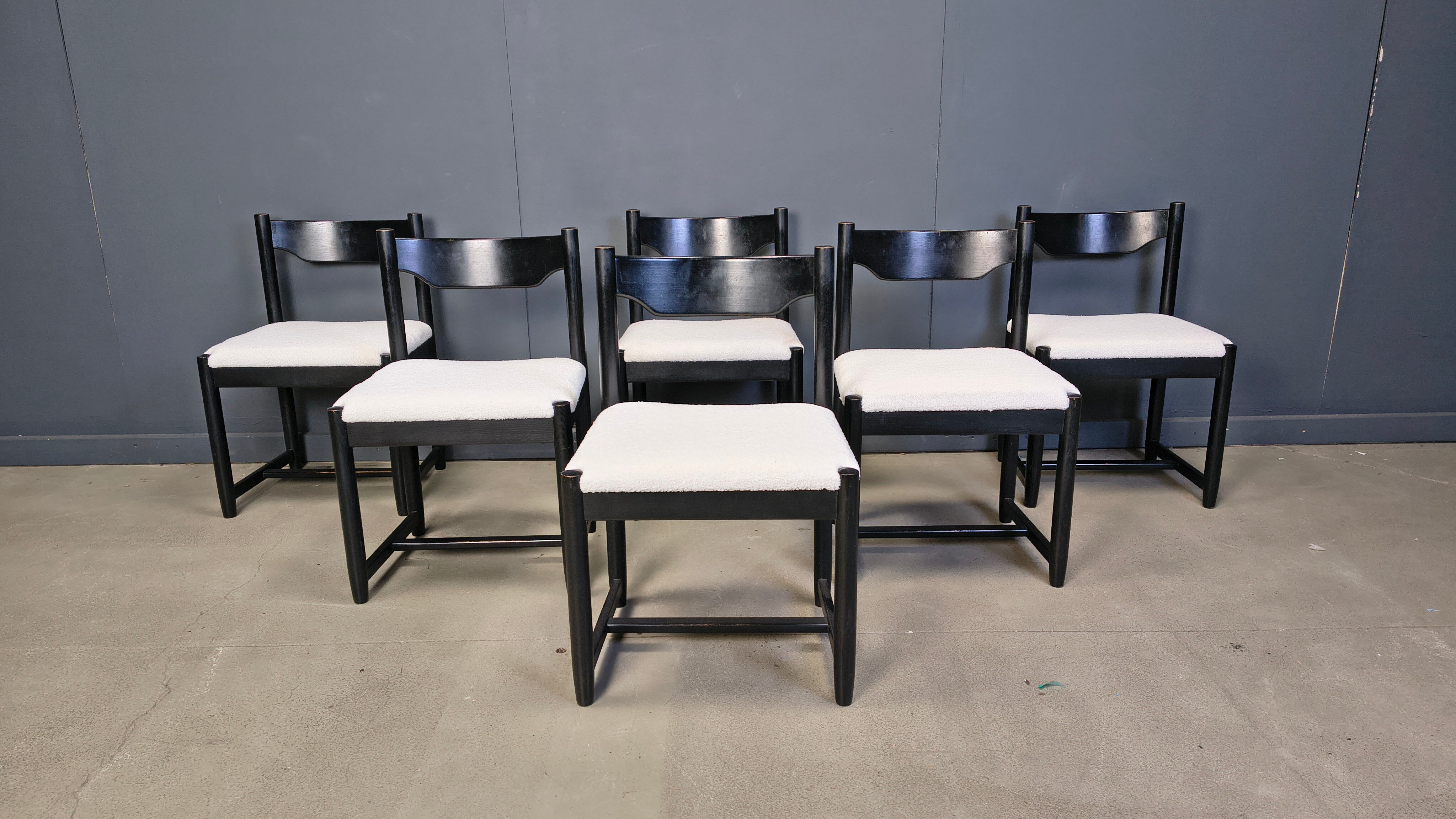 Vintage black wooden dining chairs, 1970s