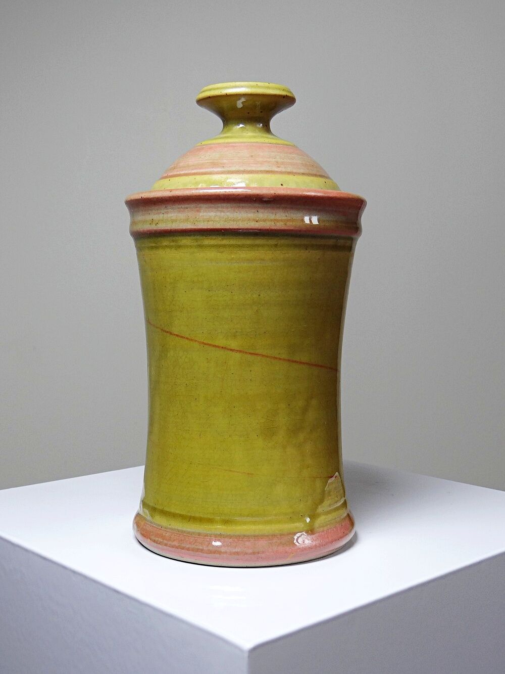 Decorative spice box in vintage two-tone glazed stoneware, handmade and signed.