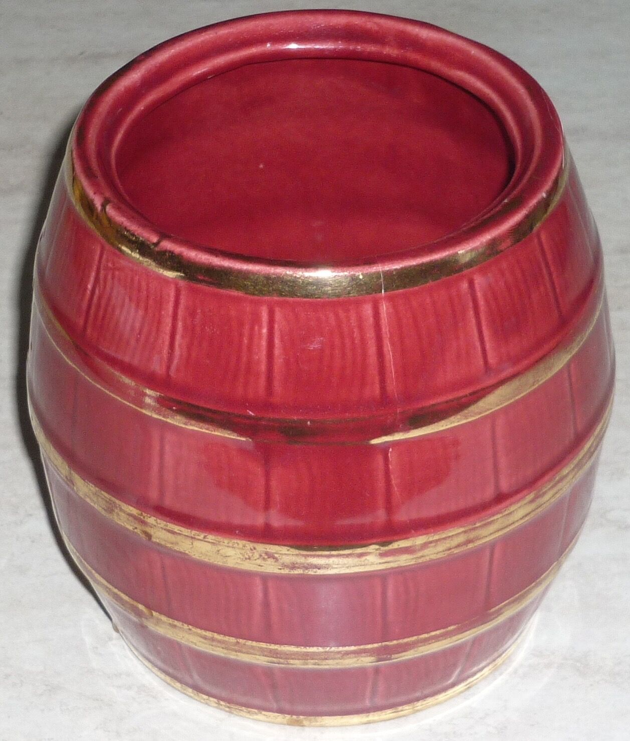Cache-pot en céramique rouge et or vintage
