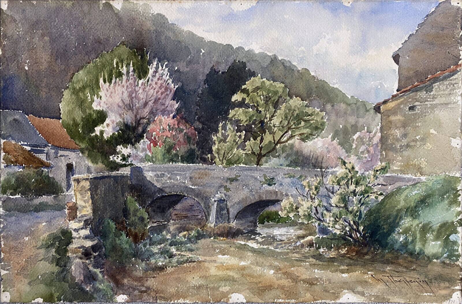 Tableau aquarelle maurice thevenin (1895-1967) val suzon (21) le pont