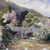 Tableau aquarelle maurice thevenin (1895-1967) val suzon (21) le pont