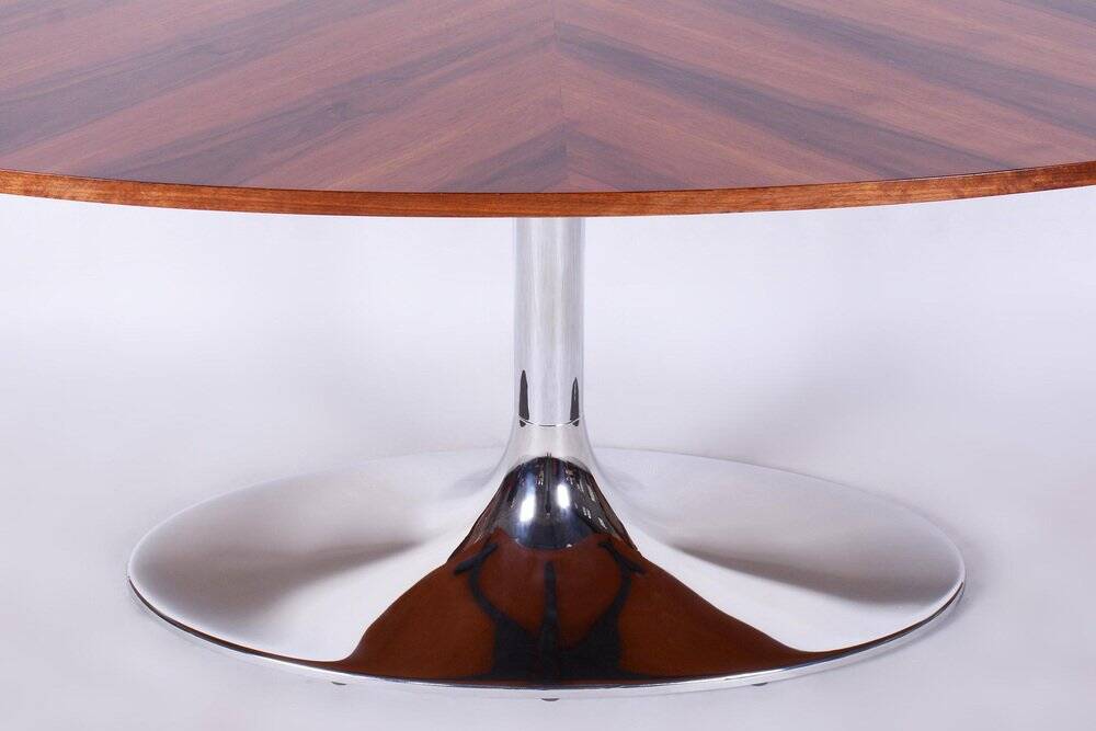 Functionalism Oval Table in Chrome and Walnut from Kovona, Czechia, 1960s