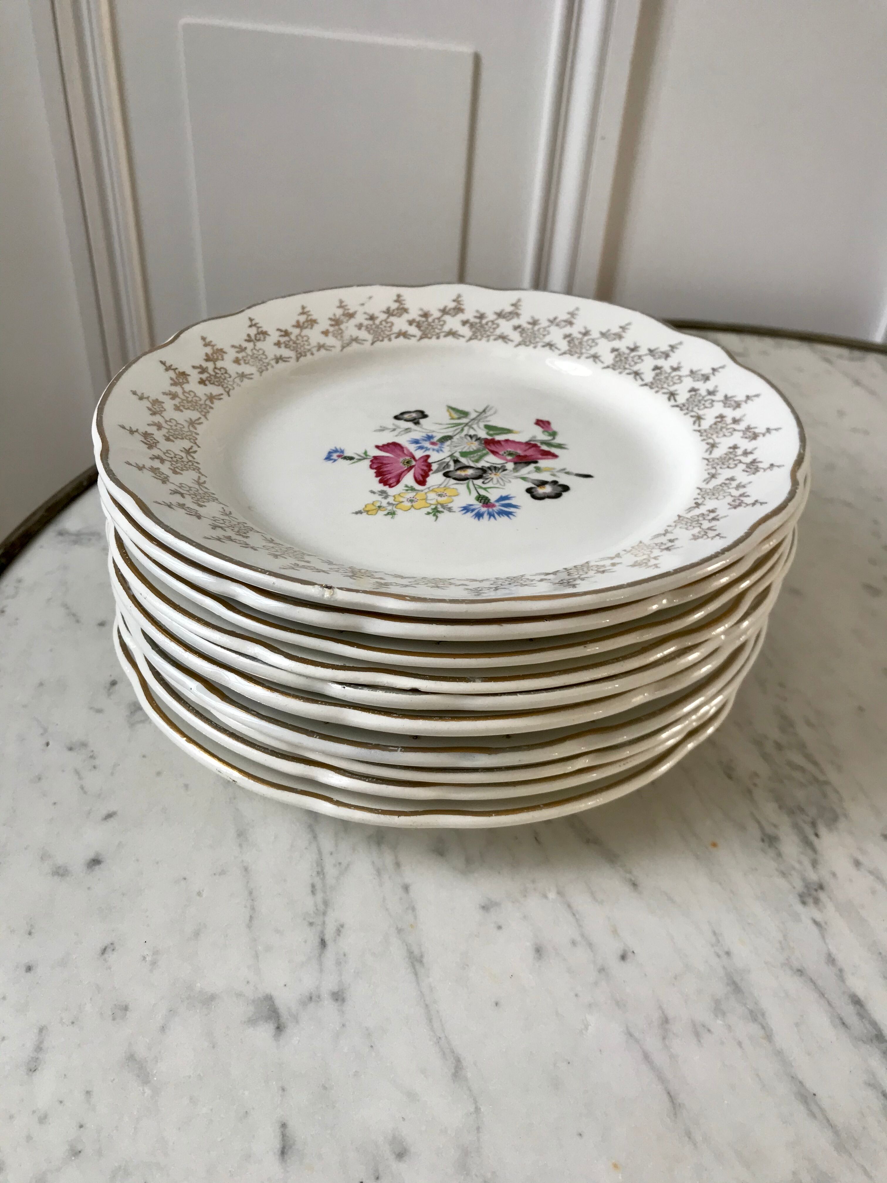 Dessert service cake dish and 12 dessert plates Digoin Sarreguemines Pamplona