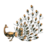 Wall decoration "peacock" metal patinated 1960