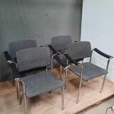 Suite of 4 contemporary armchairs in chrome-plated metal