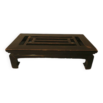 Antique Chinese low table with fretwork top and horse-hoof feet, 1900