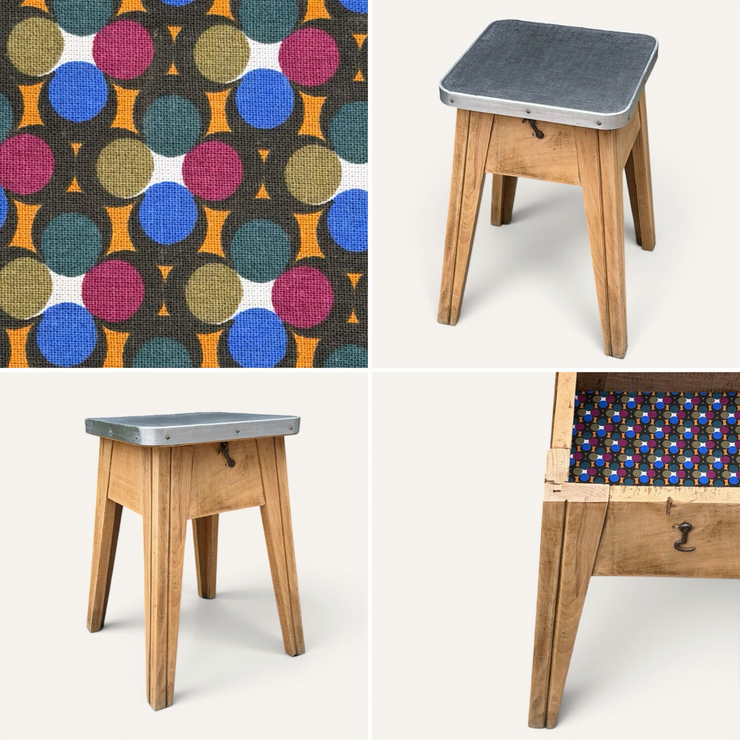 Raw wood storage stool 1950