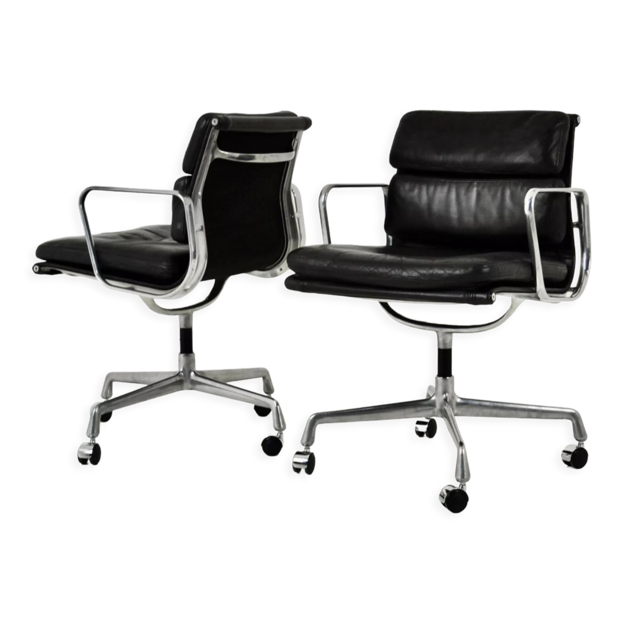 Black leather chairs with soft padding by Charles & Ray Eames for ICF, 1970s, set of 2