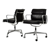 Black leather chairs with soft padding by Charles & Ray Eames for ICF, 1970s, set of 2