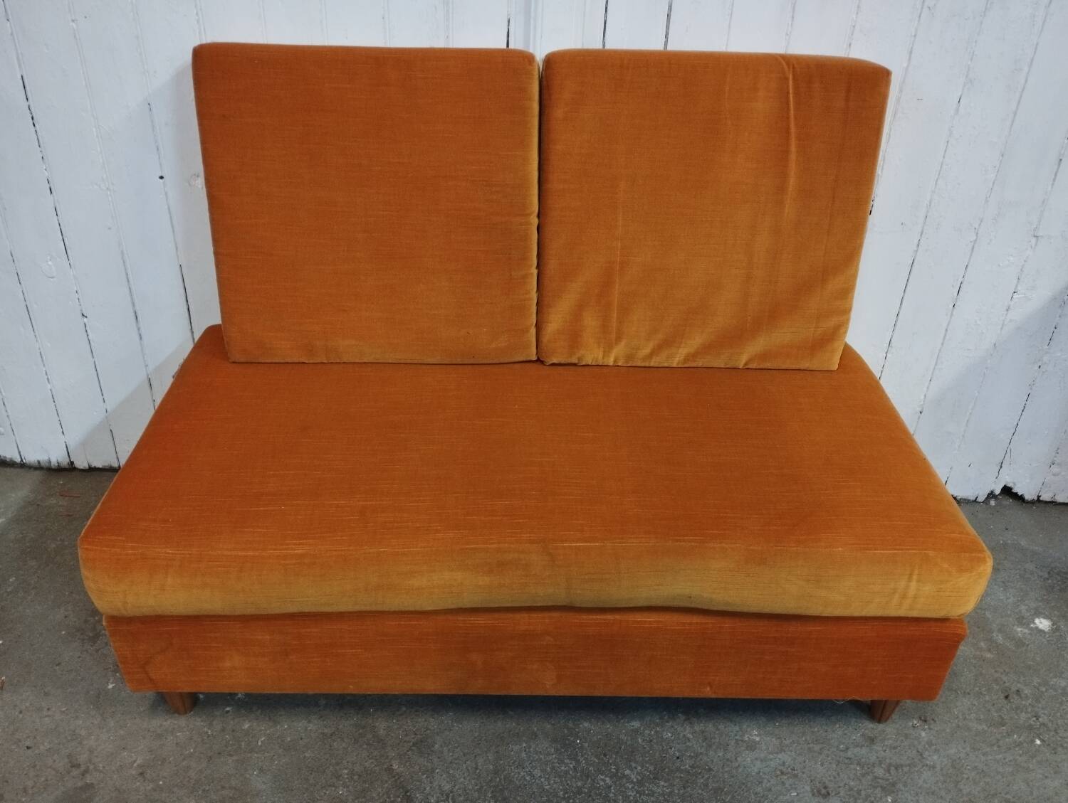Vintage orange velvet bench from the 70s