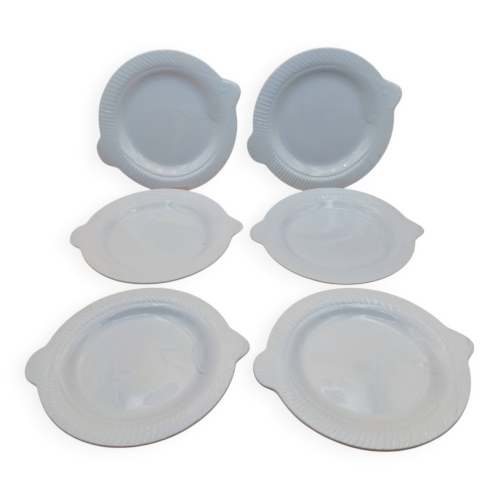6 Sarreguemines blue fish plates