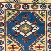 Old Turkish Kazak Rug Oriental 123x95 cm vintage tribal carpet, Red and Blue