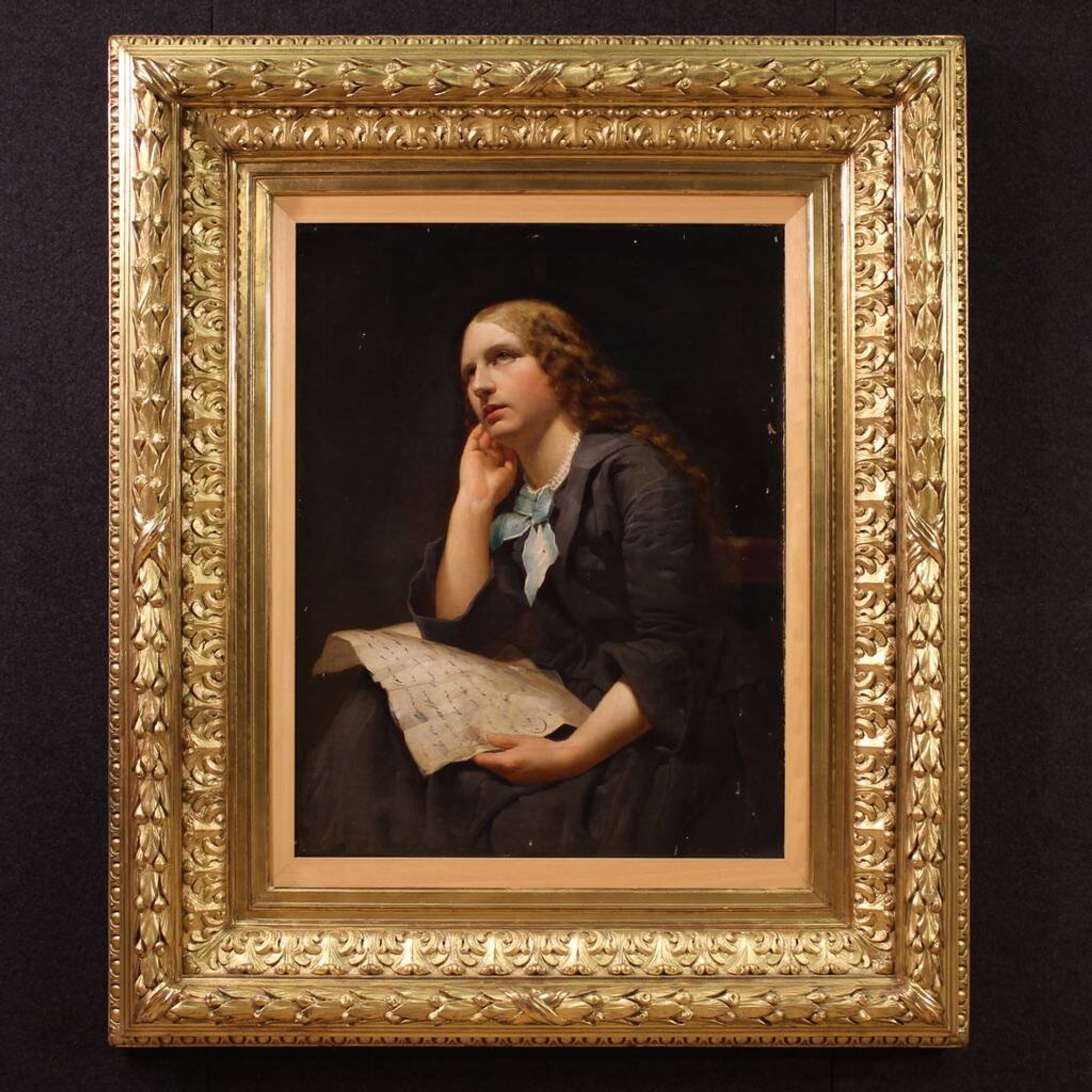 Grand portrait de dame peint au XIXe siècle