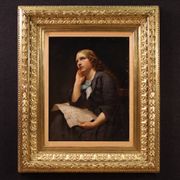 Grand portrait de dame peint au XIXe siècle