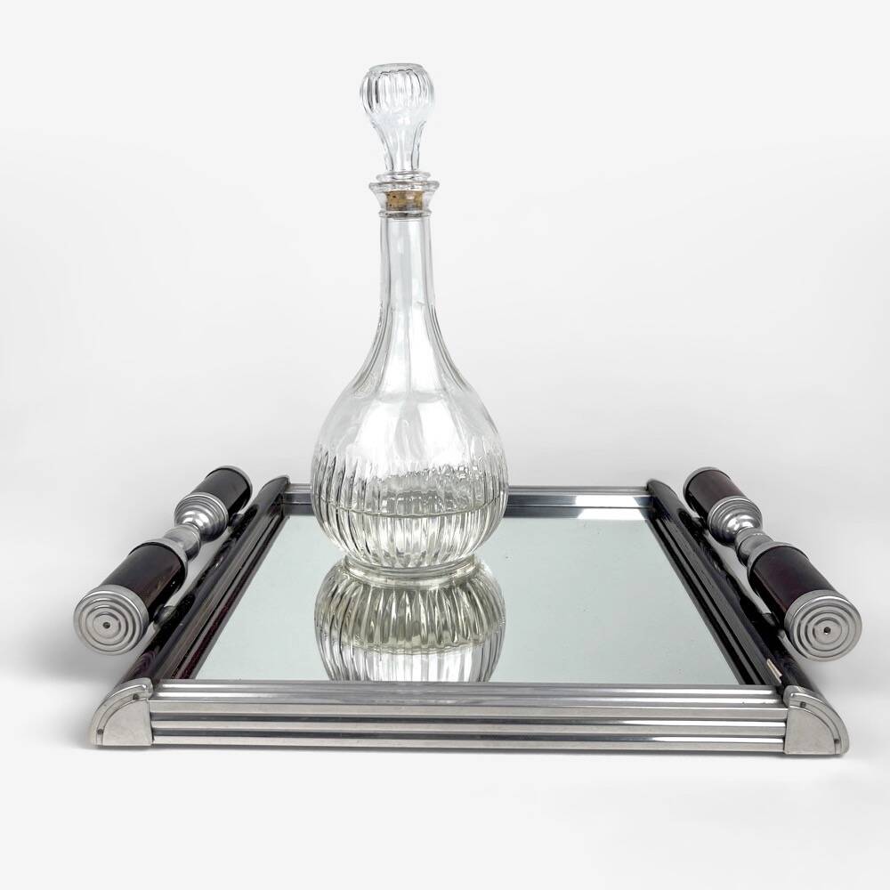 Art Deco metal and wood tray