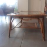 Rattan and glass top coffee table