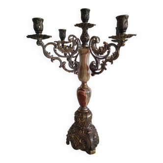 Chandelier, bougeoir en laiton et onyx