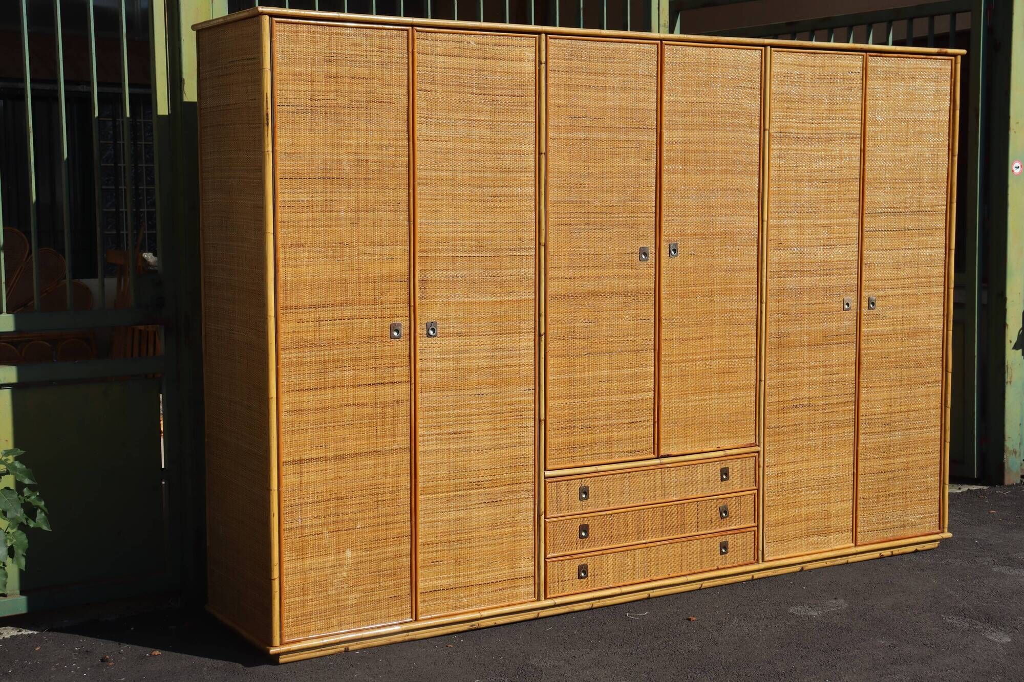 Large rattan and bamboo wardrobe by Dal Vera Italy