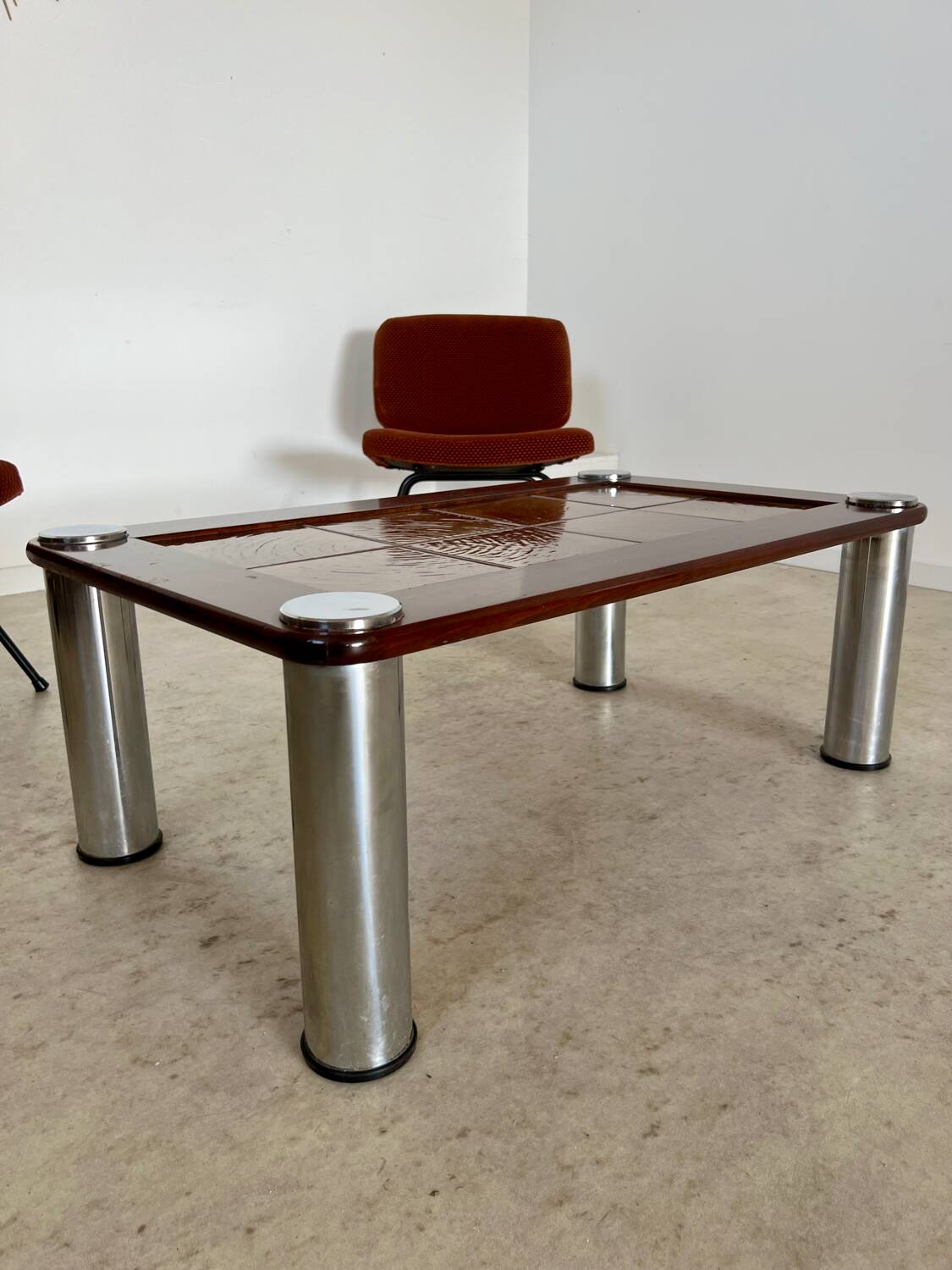 Old coffee table ceramic tile metal leg design from the 70s vintage