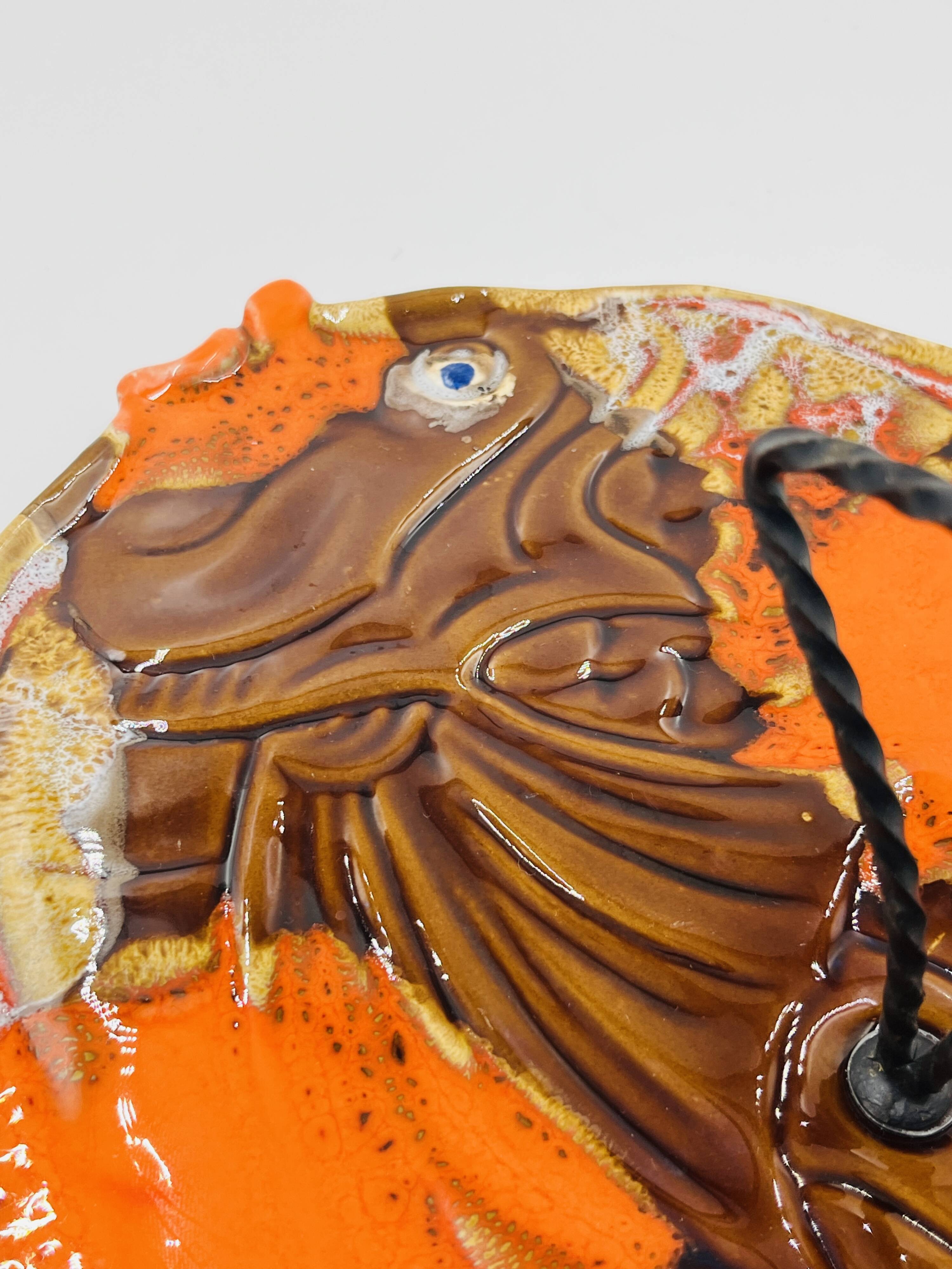 Plat Poisson Vallauris Céramique Vintage Orange
