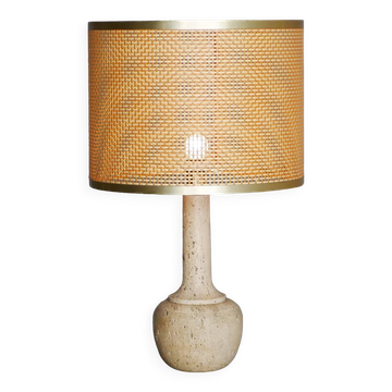 Grande lampe de table en travertin - Attribuée à la production Mannelli