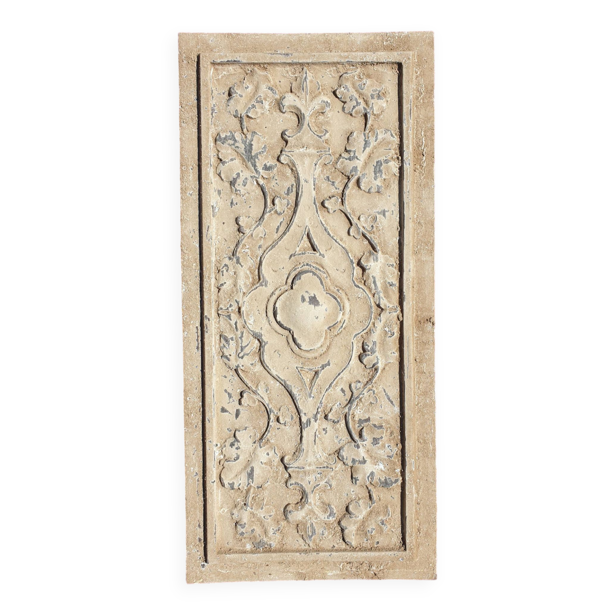 Polychrome carved wooden panel, wall element, old object