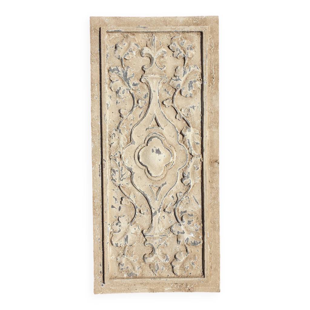 Plaque Décorative En Bois Sculpté Main - Motif Floral - Antiquité Inde 1900-1940