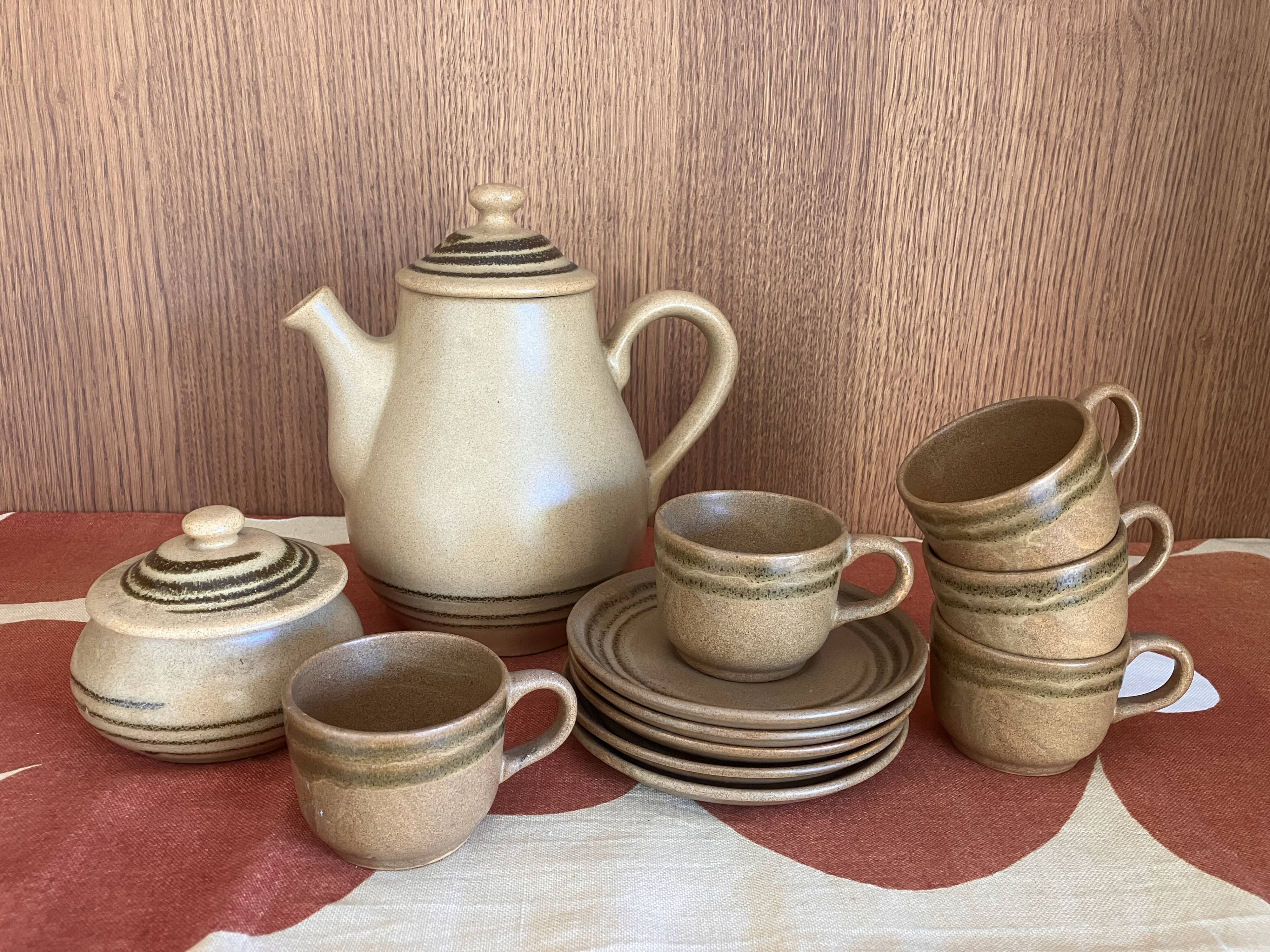 Service à café en grès Sarreguemines cafetiere tasses sucrier
