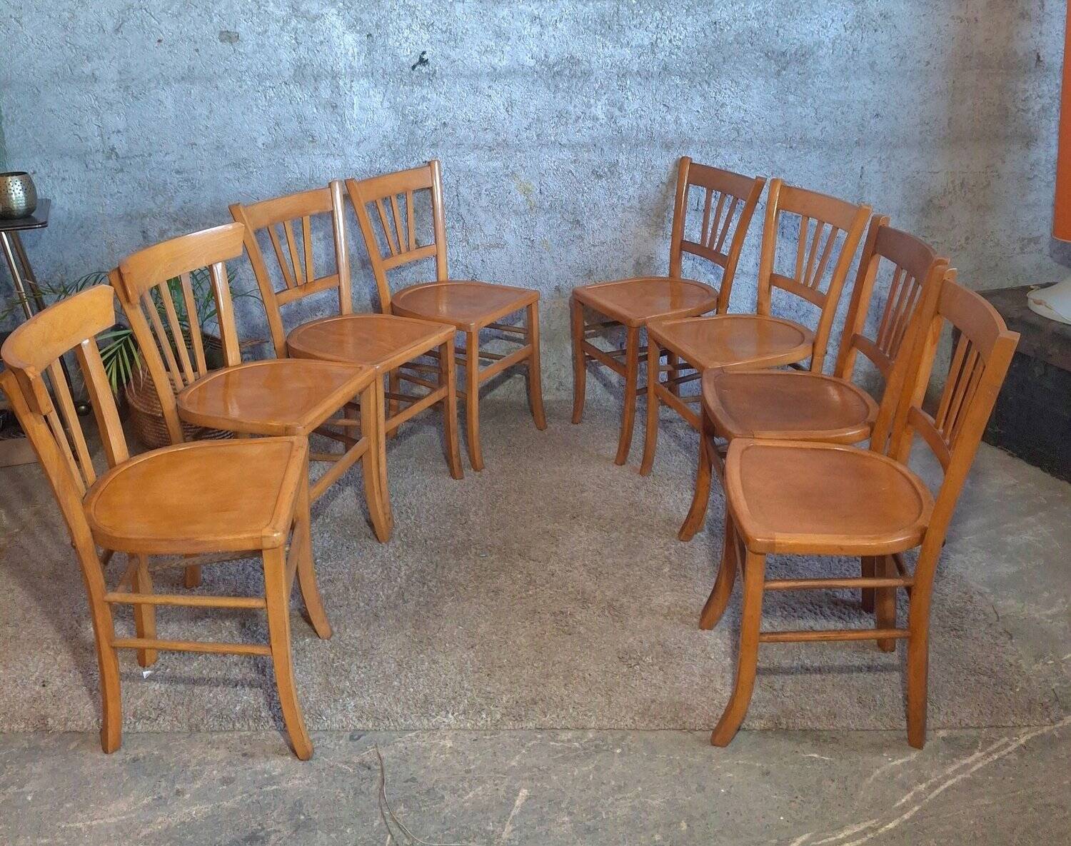 8 Bistro Chairs including 2 Authentic 1950s Solid Beech Luterma Chairs