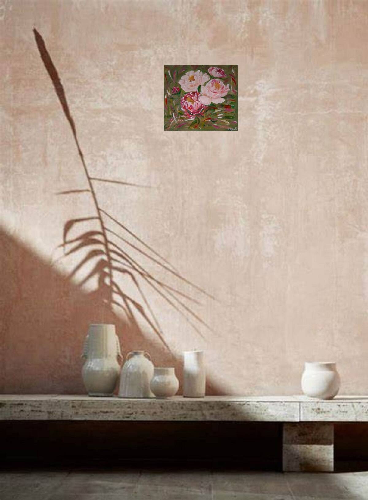 Tableau, painting, still life "The Peonies", signed.