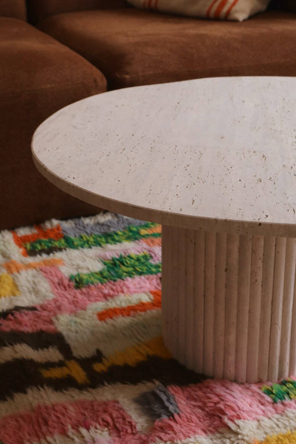 Organic shape travertine coffee table
