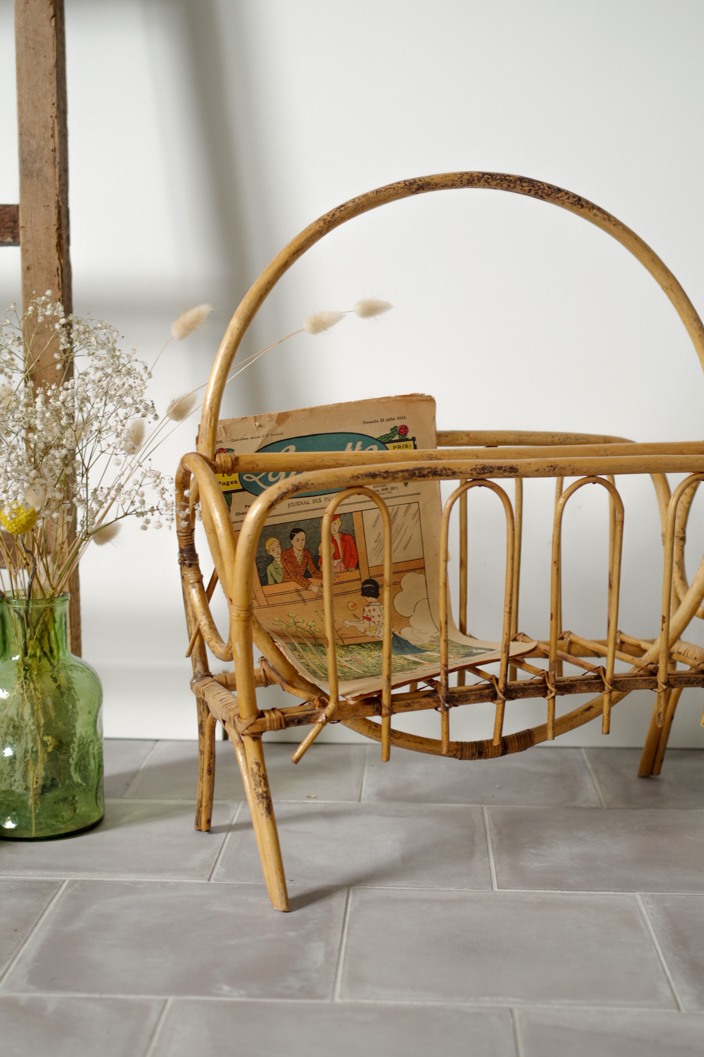 Old rattan magazines rack