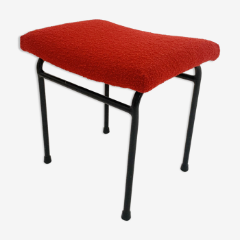 Stool in red wool boucle fabric, poland, 1960s