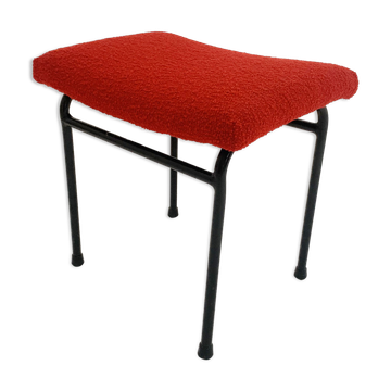 Stool in red wool boucle fabric, poland, 1960s